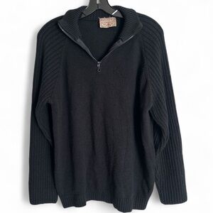 VINTAGE RICA LEWIS Black Wool Blend Quarter Zip Heritage Pullover Sweater Size L